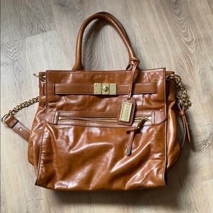 Badgley Mischka brown leather crossbody tote